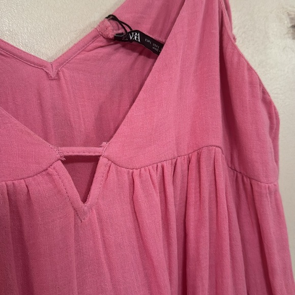 ZARA brand NEW with tags pink gauze cotton maxi dress with tie straps in Sz.L - Picture 6 of 9